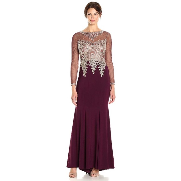 Xscape Dresses & Skirts - Xscape Gown with Emb/Bead Top & Illusion Sleeves